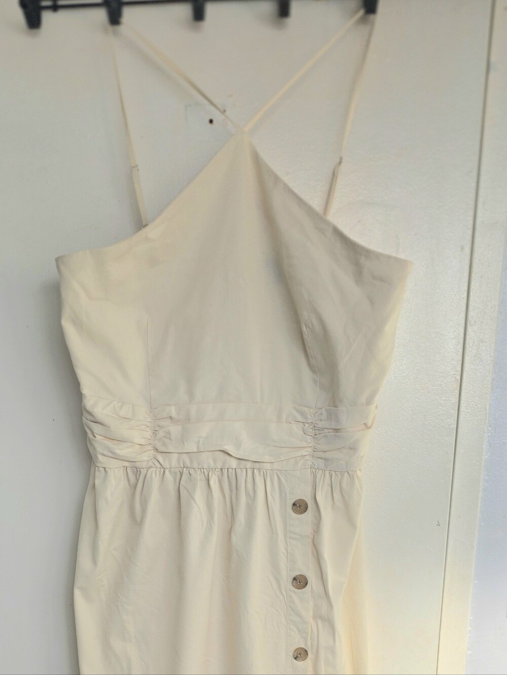 Banana Republic Cream Strapless Midi Dress with Side Buttons